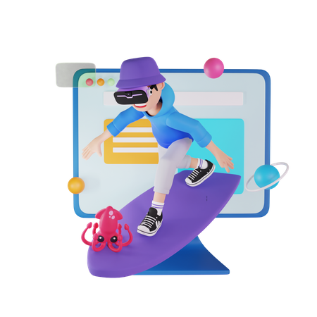 Homme jouant à un jeu dans le métaverse  3D Icon