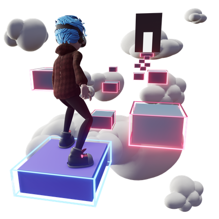 Homme jouant à un jeu dans le monde virtuel  3D Icon