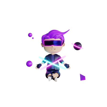Homme jouant à un jeu d'épée dans le métaverse  3D Icon