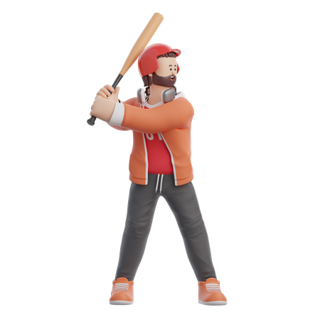 Homme jouant au baseball  3D Illustration