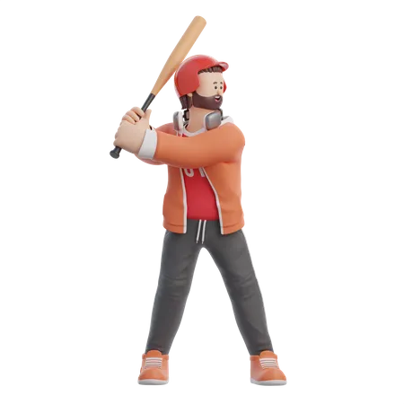 Homme jouant au baseball  3D Illustration