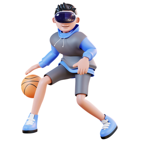 Homme jouant au basket virtuel  3D Illustration