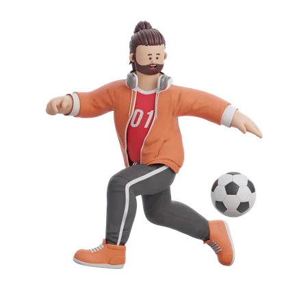 Homme jouant au football  3D Illustration