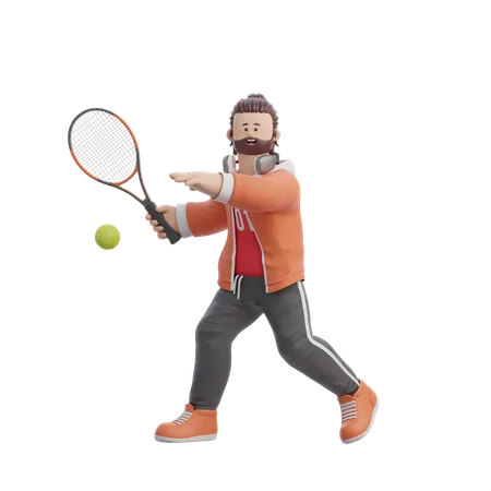 Homme jouant à la balle de tennis  3D Illustration