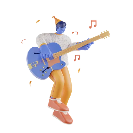 Homme jouant de la guitare  3D Illustration