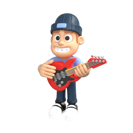 Homme jouant de la guitare  3D Illustration