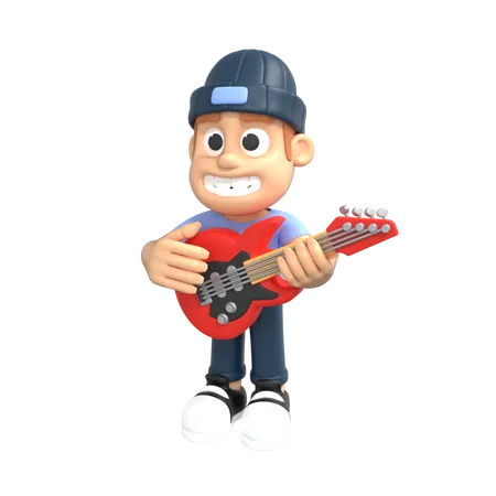 Homme jouant de la guitare  3D Illustration
