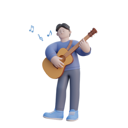Homme jouant de la guitare acoustique  3D Illustration
