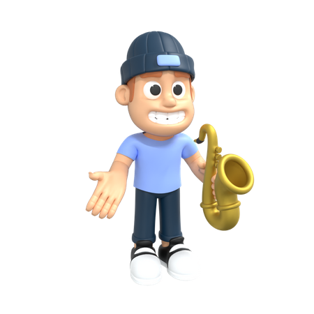 Homme jouant du saxophone  3D Illustration