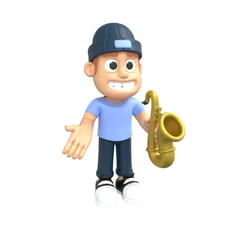 Homme jouant du saxophone  3D Illustration