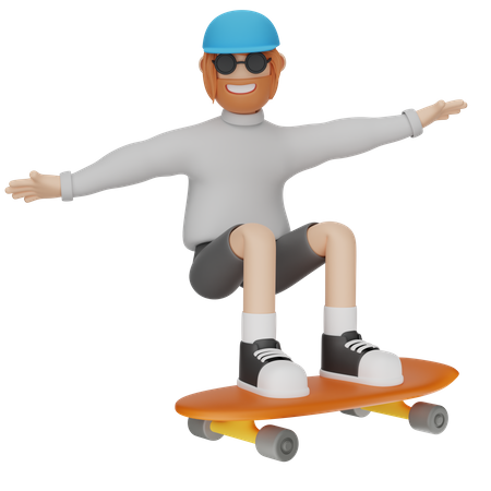 Homme jouant au skateboard  3D Illustration