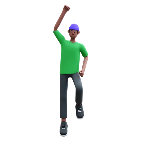 Homme joyeux sautant  3D Illustration