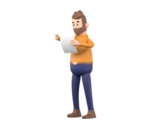 Homme lisant un rapport  3D Illustration