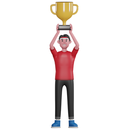 Homme soulevant le trophée  3D Illustration