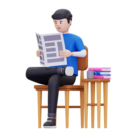Homme lisant le journal en prenant un café  3D Illustration