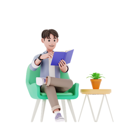 Homme lisant un livre  3D Illustration