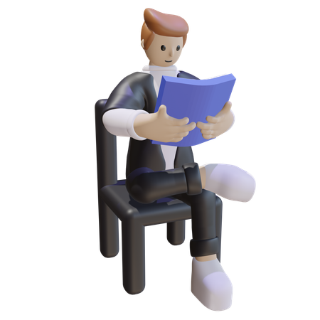 Homme lisant un livre  3D Illustration