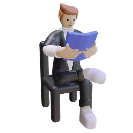 Homme lisant un livre  3D Illustration