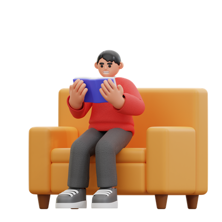 Homme lisant un livre assis sur une chaise  3D Icon