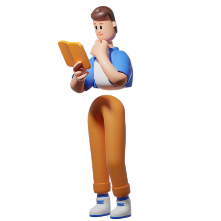 Un homme lit un livre sérieusement  3D Illustration