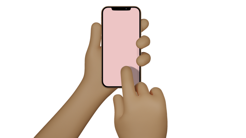Mains d'homme tenant un téléphone portable avec écran vide, prenant une photo  3D Illustration