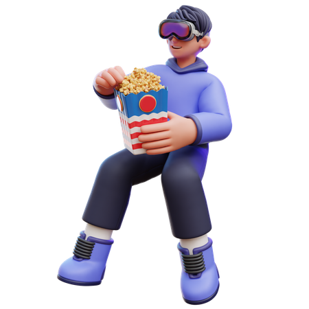 Homme mangeant du pop corn  3D Illustration