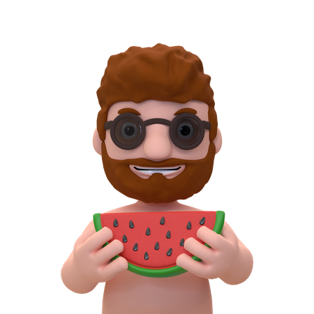 Homme mangeant de la pastèque  3D Illustration