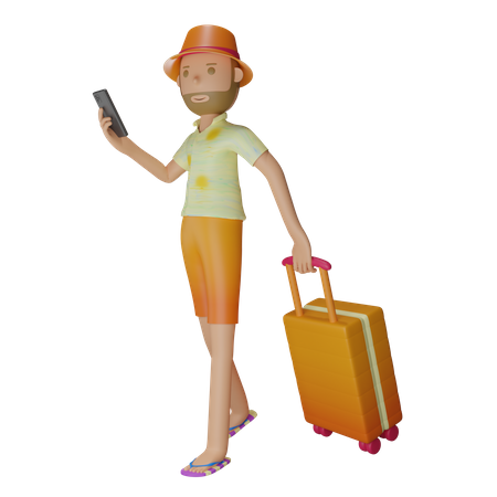 Homme qui marche avec des bagages  3D Illustration