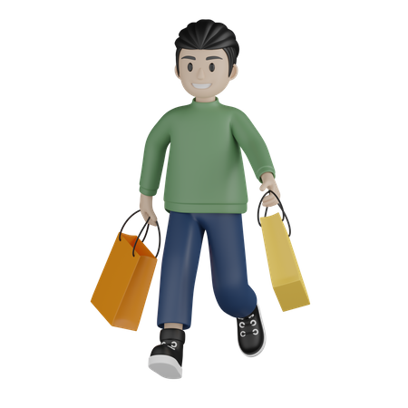 Homme marchant avec des sacs à provisions  3D Illustration