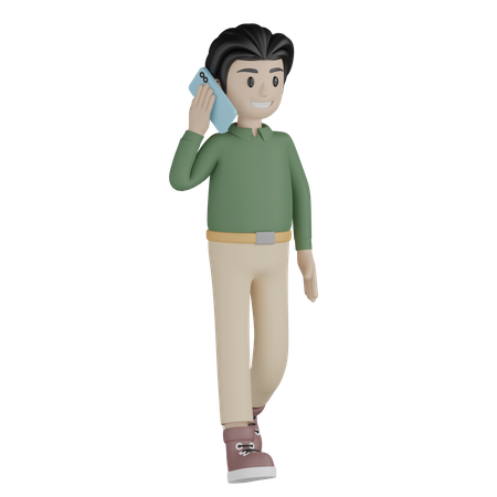 Homme marchant et parlant sur mobile  3D Illustration
