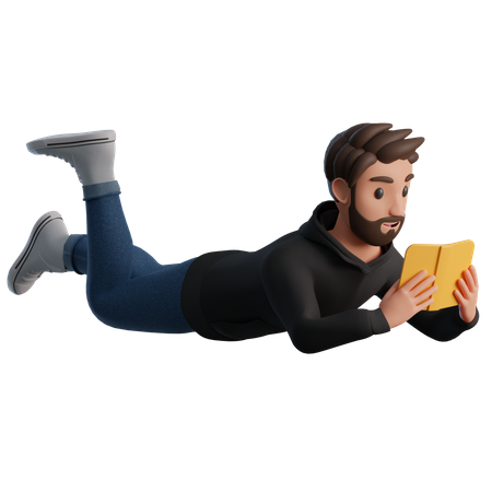 Homme menteur lisant un livre  3D Illustration