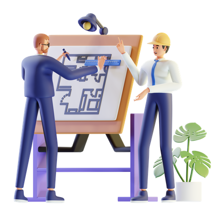 Homme mesurant le plan du bâtiment  3D Icon
