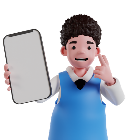 Homme montrant l'écran du mobile  3D Icon