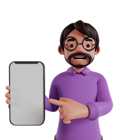 Homme montrant l'écran du mobile  3D Icon