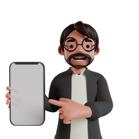 Homme montrant l'écran du mobile  3D Icon