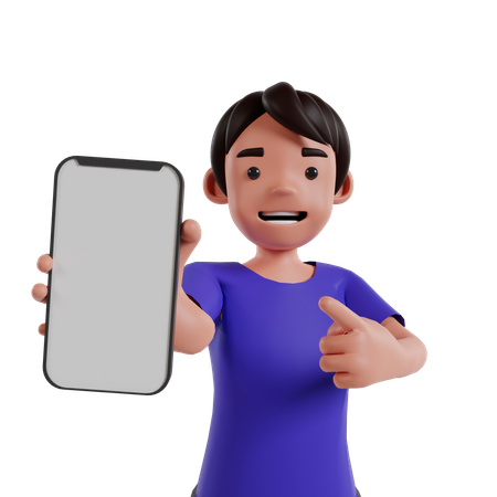 Homme montrant l'écran du mobile  3D Icon