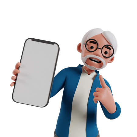 Homme montrant l'écran du mobile  3D Icon