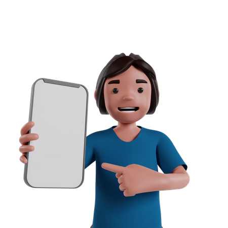 Homme montrant l'écran du mobile  3D Icon