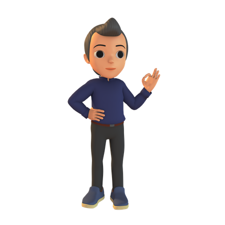 Homme montrant un signe ok  3D Illustration