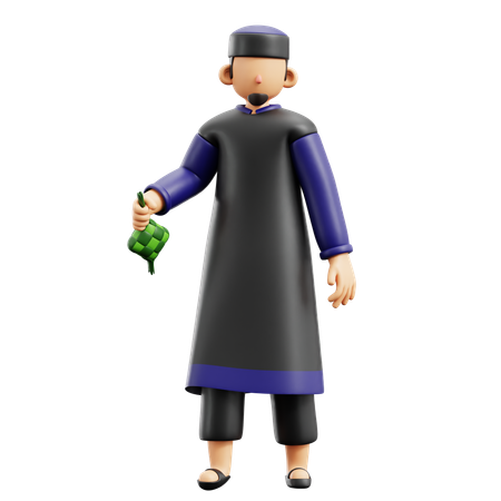 Homme musulman avec ketupat  3D Illustration