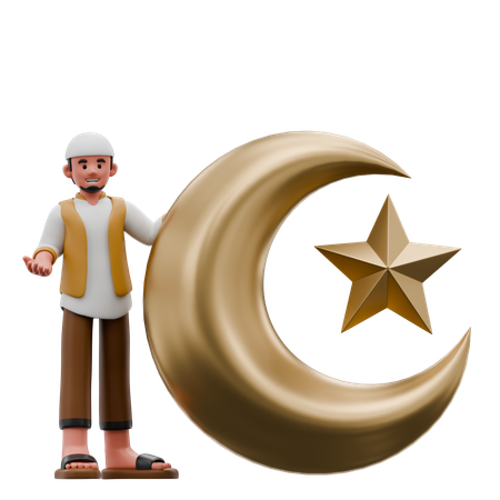 Homme musulman avec le mois de ramadan  3D Illustration