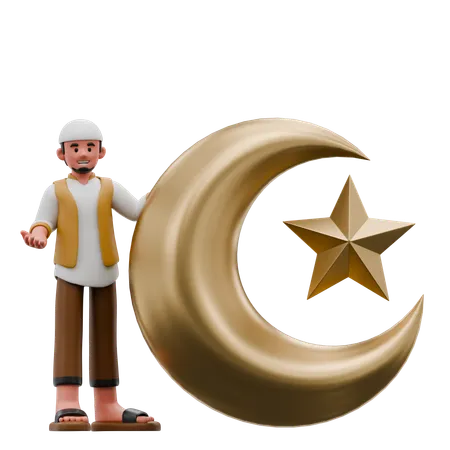 Homme musulman avec le mois de ramadan  3D Illustration