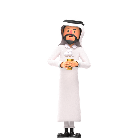 Homme musulman, boire du café  3D Illustration