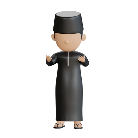 Homme musulman faisant la prière namaz  3D Illustration