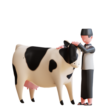 Homme musulman prenant soin des vaches  3D Illustration