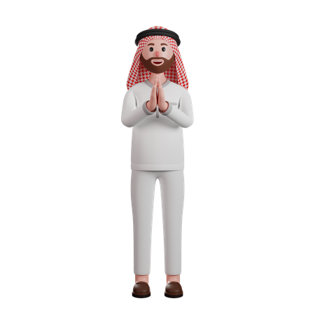 Homme musulman faisant un geste de bienvenue  3D Illustration