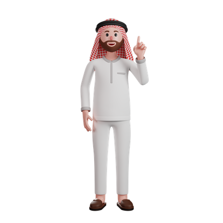 Homme musulman pointant le doigt vers le haut  3D Illustration