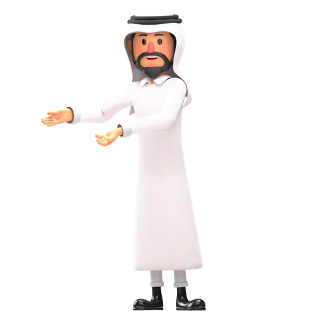 Homme musulman pointant quelque chose vers la gauche  3D Illustration