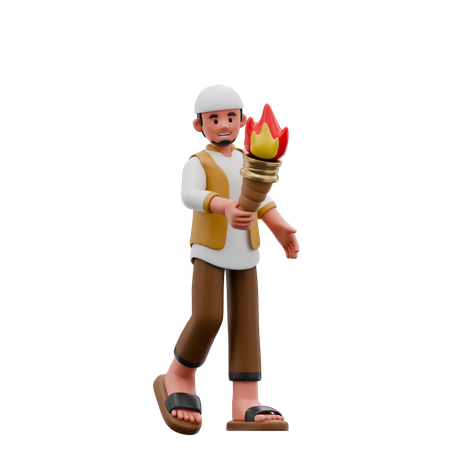 Homme musulman portant une torche  3D Illustration