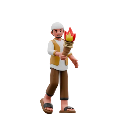 Homme musulman portant une torche  3D Illustration